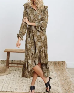 Lauren Vidal Robes|Robe en Soie mélangée Sasha dorée