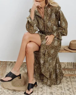 Lauren Vidal Robes|Robe en Soie mélangée Sasha dorée