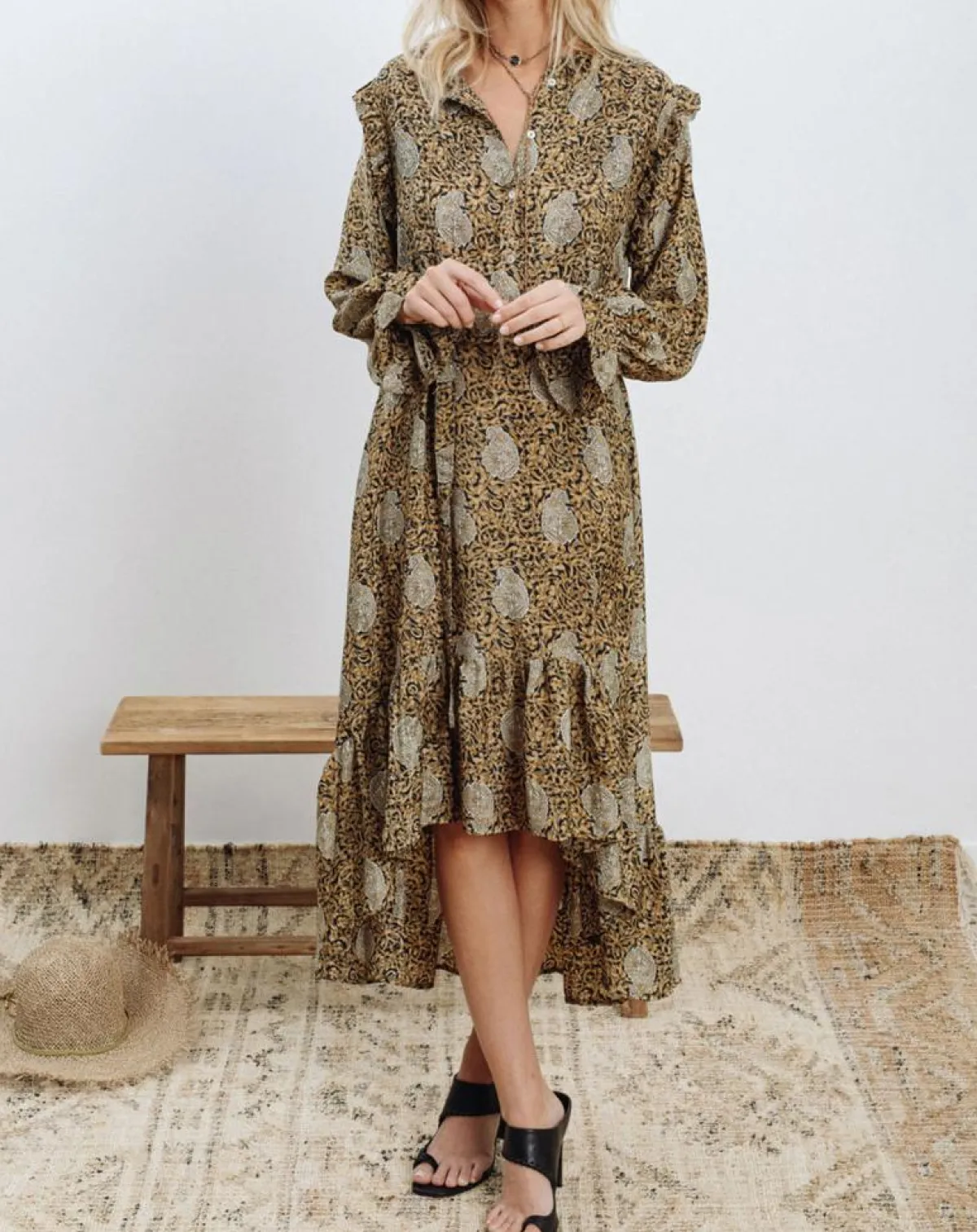 Lauren Vidal Robes|Robe en Soie mélangée Sasha dorée