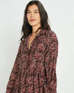 Lauren Vidal Robes|Robe en Soie mélangée Soan imprimée étoile rouge/noir
