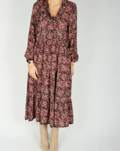 Lauren Vidal Robes|Robe en Soie mélangée Soan imprimée étoile rouge/noir