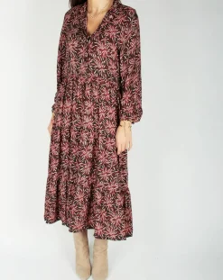 Lauren Vidal Robes|Robe en Soie mélangée Soan imprimée étoile rouge/noir