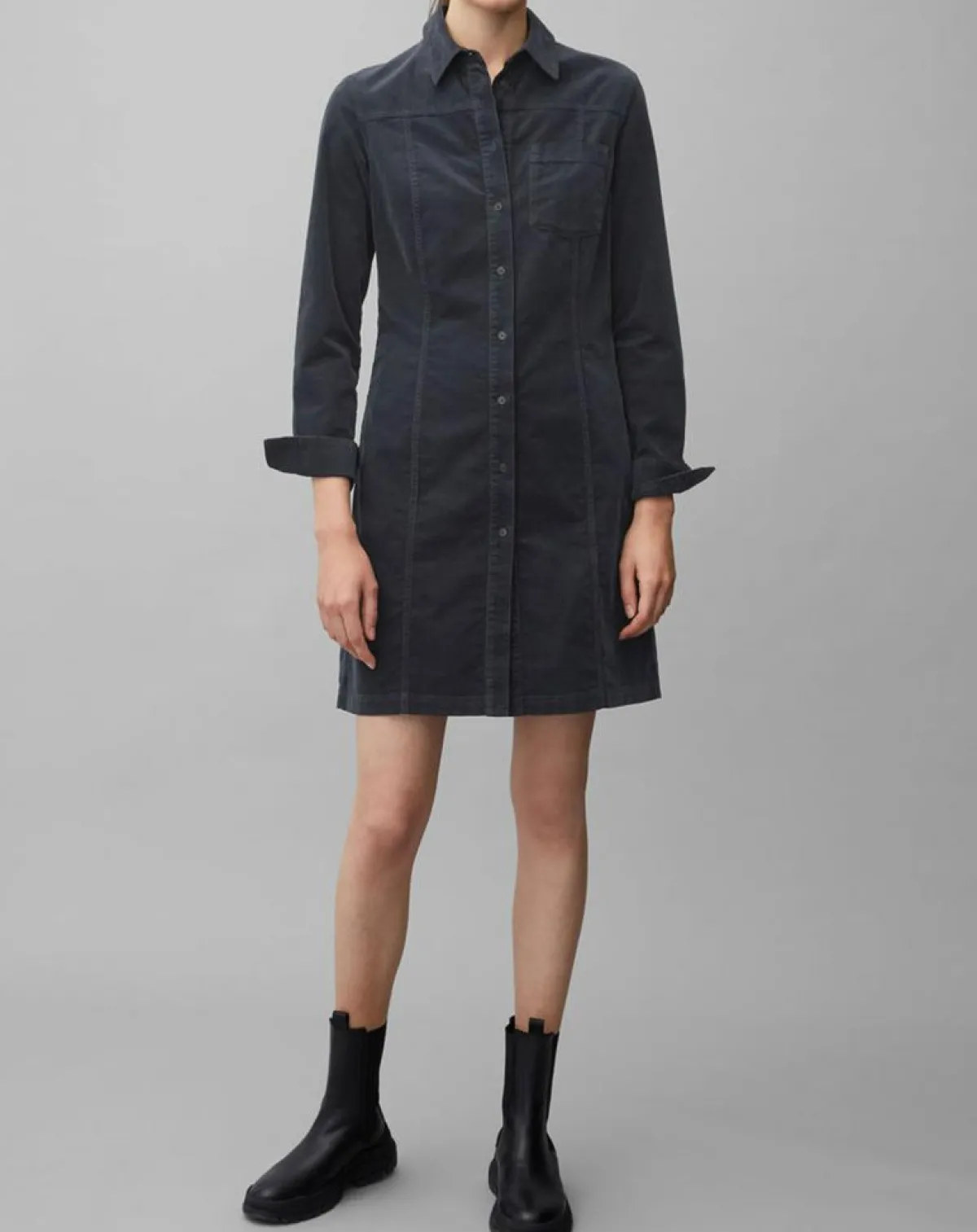 Marc O'Polo Robes|Robe en Velours côtelé bleu marine