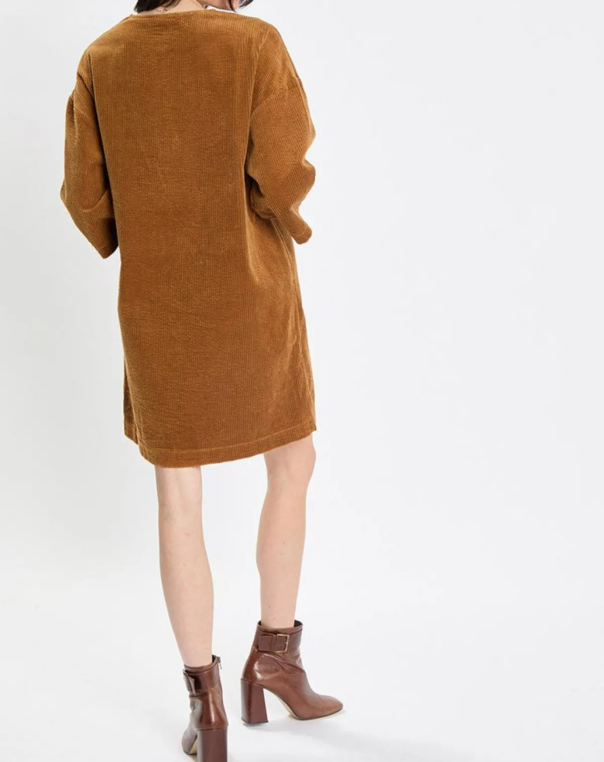 Marc O'Polo Robes|Robe en Velours côtelé zip poche marron