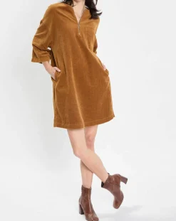 Marc O'Polo Robes|Robe en Velours côtelé zip poche marron