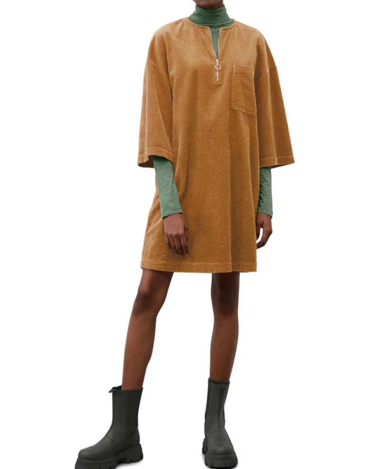 Marc O'Polo Robes|Robe en Velours côtelé zip poche marron