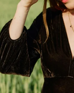 Lauren Vidal Robes|Robe en Velours Solo café