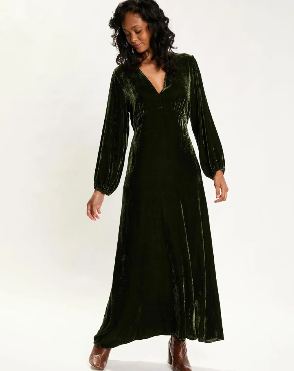Lauren Vidal Robes|Robe en Velours Solo verte