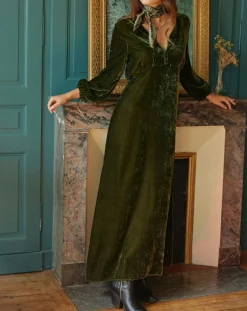 Lauren Vidal Robes|Robe en Velours Solo verte