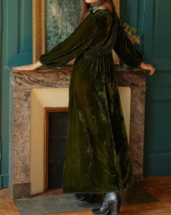 Lauren Vidal Robes|Robe en Velours Solo verte