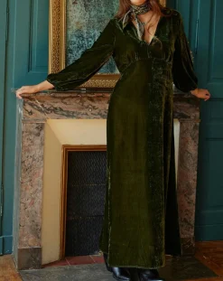 Lauren Vidal Robes|Robe en Velours Solo verte