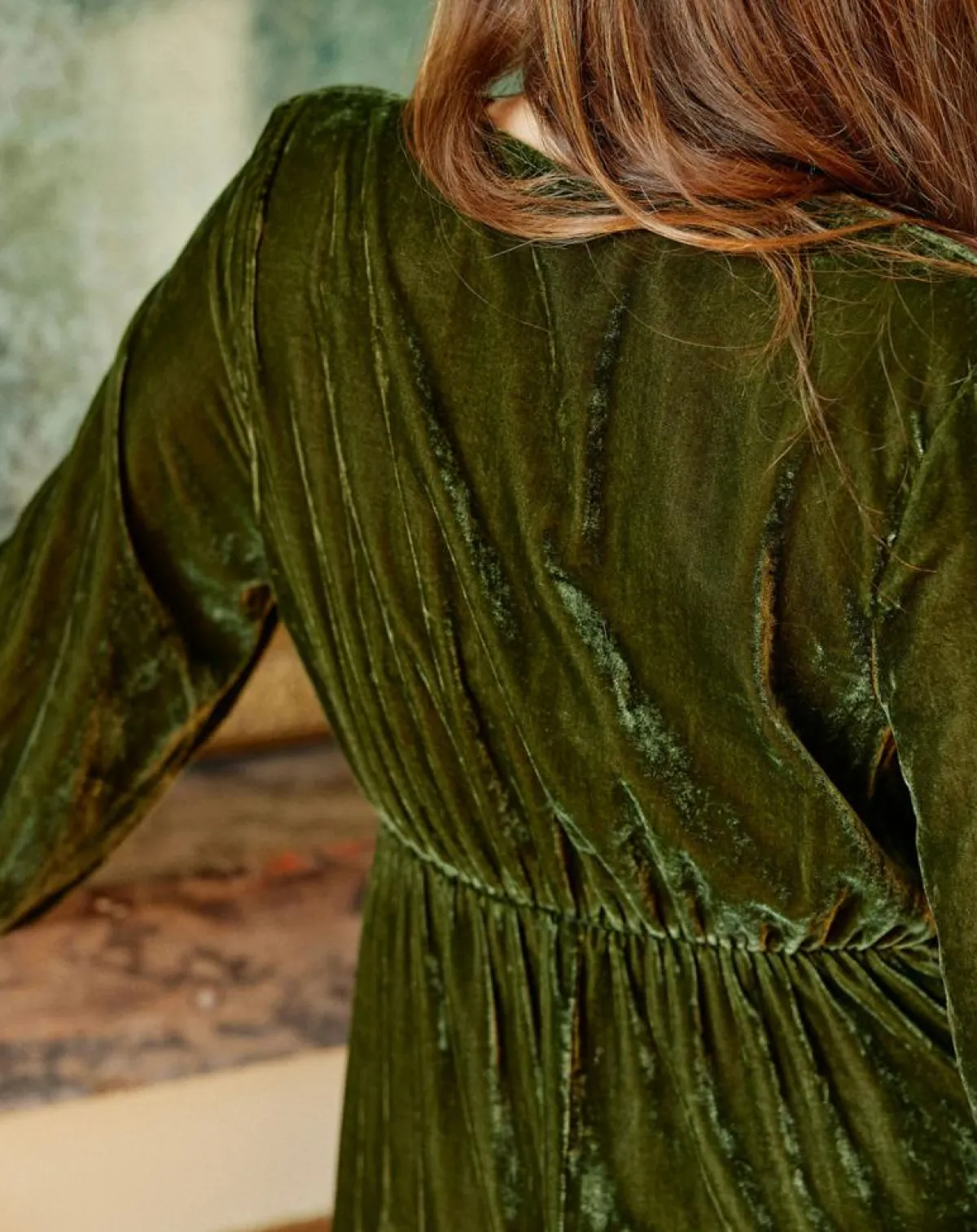 Lauren Vidal Robes|Robe en Velours Solo verte