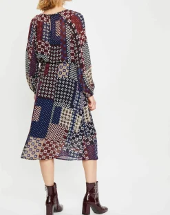 Marc O'Polo Robes|Robe en voile Klook imprimée bordeaux/marine