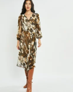 Lauren Vidal Robes|Robe en voile Moon imprimée fumée marron