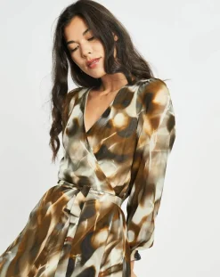 Lauren Vidal Robes|Robe en voile Moon imprimée fumée marron