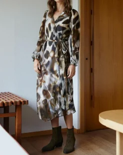 Lauren Vidal Robes|Robe en voile Moon imprimée fumée marron