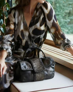 Lauren Vidal Robes|Robe en voile Moon imprimée fumée marron