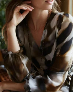 Lauren Vidal Robes|Robe en voile Moon imprimée fumée marron