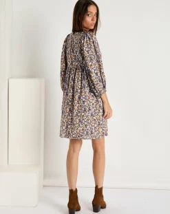 See u Soon Robes|Robe Esmée satinée imprimée beige/bleu