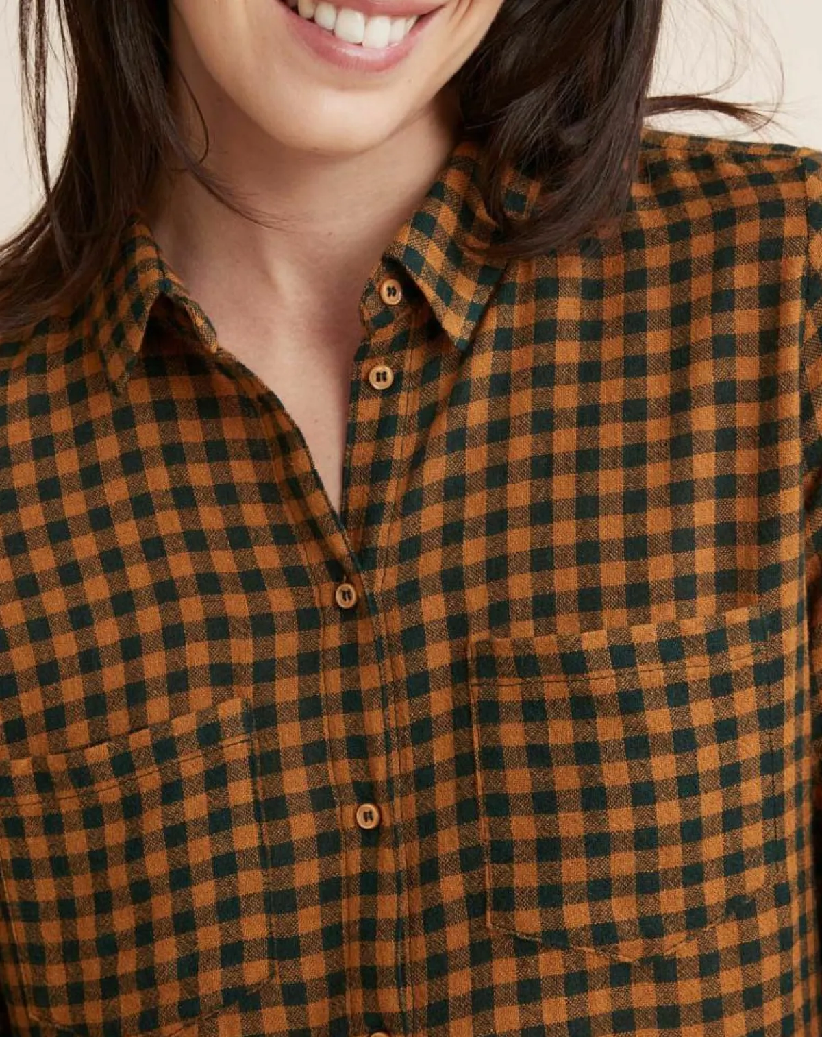 Cyrillus Robes|Robe Etamine Laine mélangée à carreaux vert moyen/camel