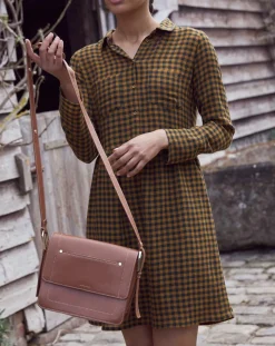 Cyrillus Robes|Robe Etamine Laine mélangée à carreaux vert moyen/camel