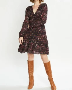 Scotch & Soda Robes|Robe Evasée Lurex col V noir/rose