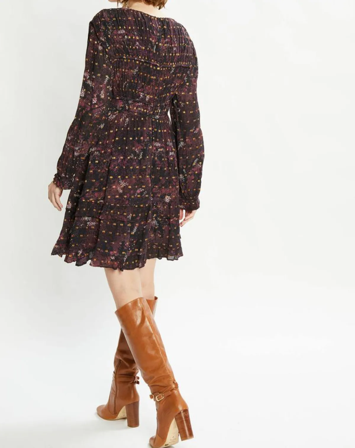 Scotch & Soda Robes|Robe Evasée Lurex col V noir/rose