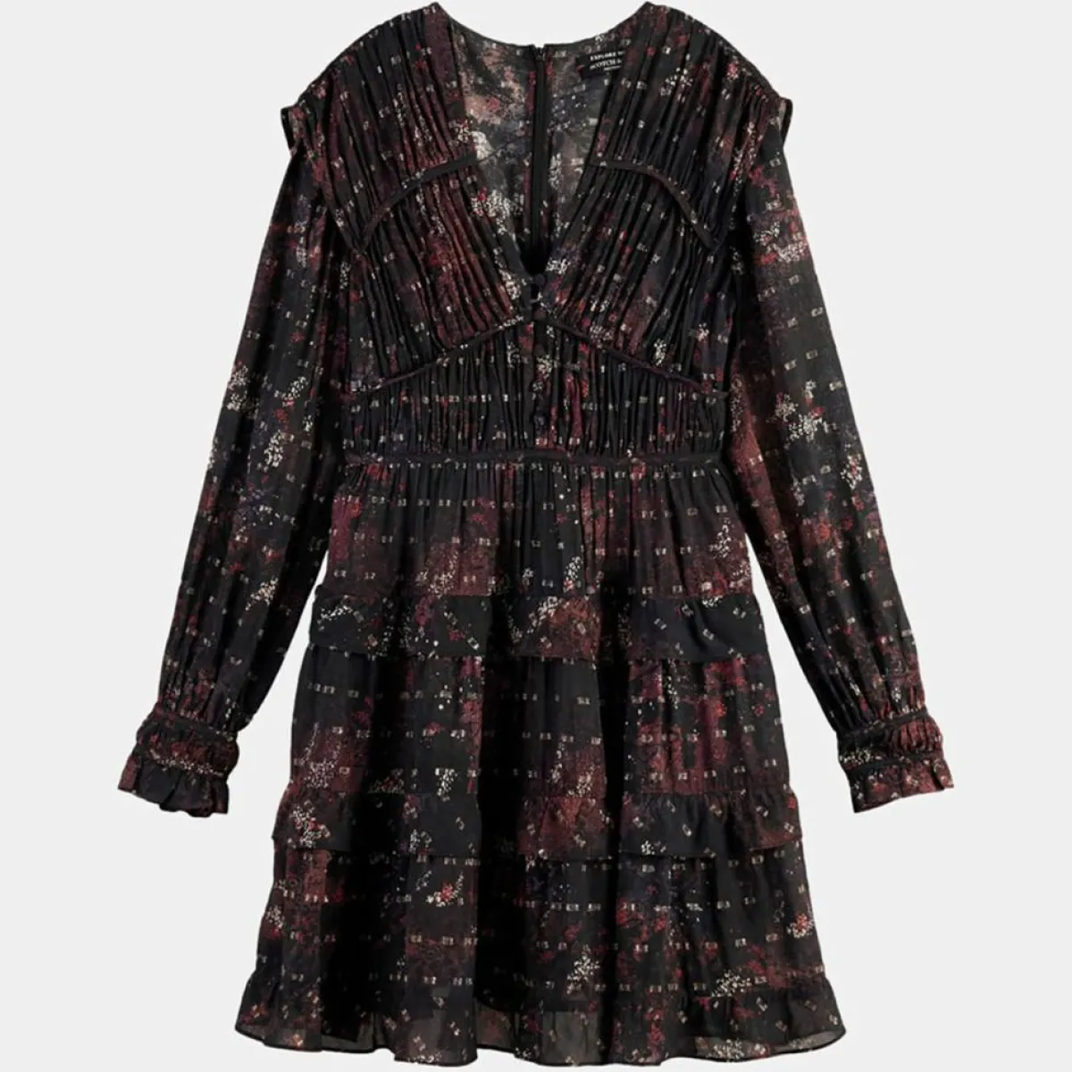 Scotch & Soda Robes|Robe Evasée Lurex col V noir/rose