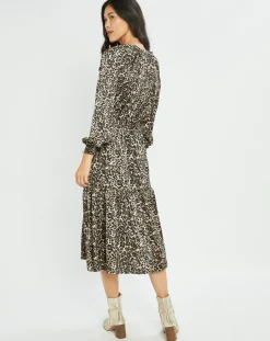 Lauren Vidal Robes|Robe fluide Store imprimée wild beige/noir