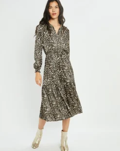 Lauren Vidal Robes|Robe fluide Store imprimée wild beige/noir