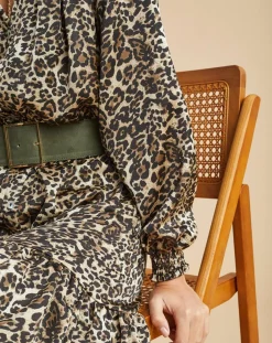 Lauren Vidal Robes|Robe fluide Store imprimée wild beige/noir