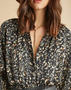 Lauren Vidal Robes|Robe fluide Store imprimée military noire