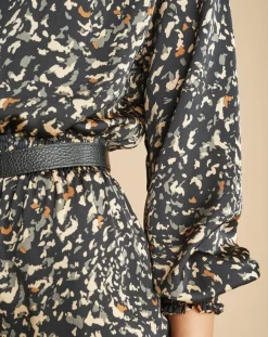 Lauren Vidal Robes|Robe fluide Store imprimée military noire