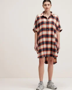 Bellerose Robes|Robe Glenn à carreaux gris/rouge/écru