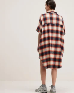 Bellerose Robes|Robe Glenn à carreaux gris/rouge/écru