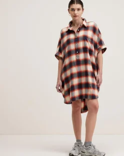 Bellerose Robes|Robe Glenn à carreaux gris/rouge/écru