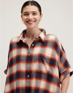 Bellerose Robes|Robe Glenn à carreaux gris/rouge/écru