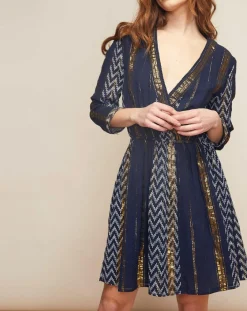 Louizon Robes|Robe Haiti imprimée bleu marine