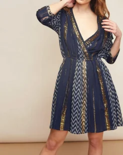 Louizon Robes|Robe Haiti imprimée bleu marine