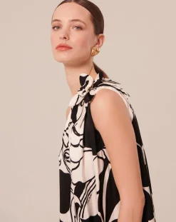 Tara Jarmon Robes|Robe imprimé à fleurs noires craie