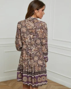 Alice & Charlotte Robes|Robe imprimée mi-longue Charlie taupe