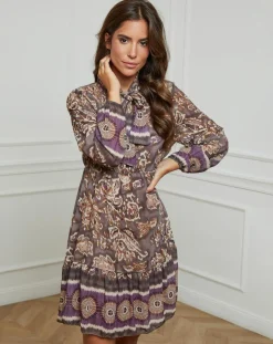 Alice & Charlotte Robes|Robe imprimée mi-longue Charlie taupe