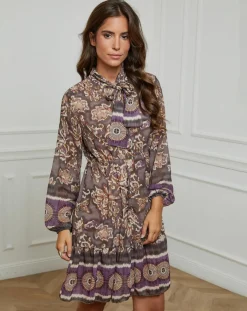 Alice & Charlotte Robes|Robe imprimée mi-longue Charlie taupe