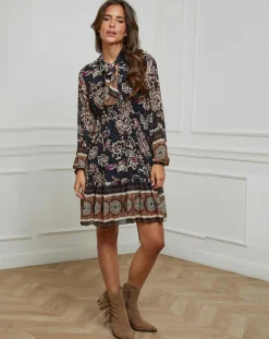 Alice & Charlotte Robes|Robe imprimée mi-longue Charlie noire