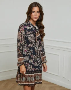 Alice & Charlotte Robes|Robe imprimée mi-longue Charlie noire