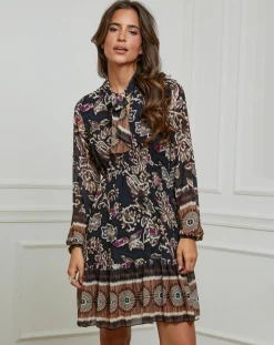 Alice & Charlotte Robes|Robe imprimée mi-longue Charlie noire