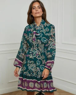 Alice & Charlotte Robes|Robe imprimée mi-longue Charlie verte