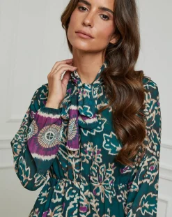 Alice & Charlotte Robes|Robe imprimée mi-longue Charlie verte