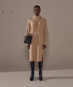 Rodier Robes|Robe Iris, droite, col roulé marron moka