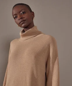 Rodier Robes|Robe Iris, droite, col roulé marron moka